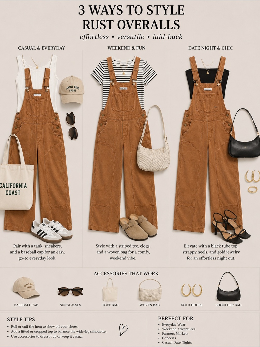 Berksha Rust-Toned Canvas Wide Leg Overalls
